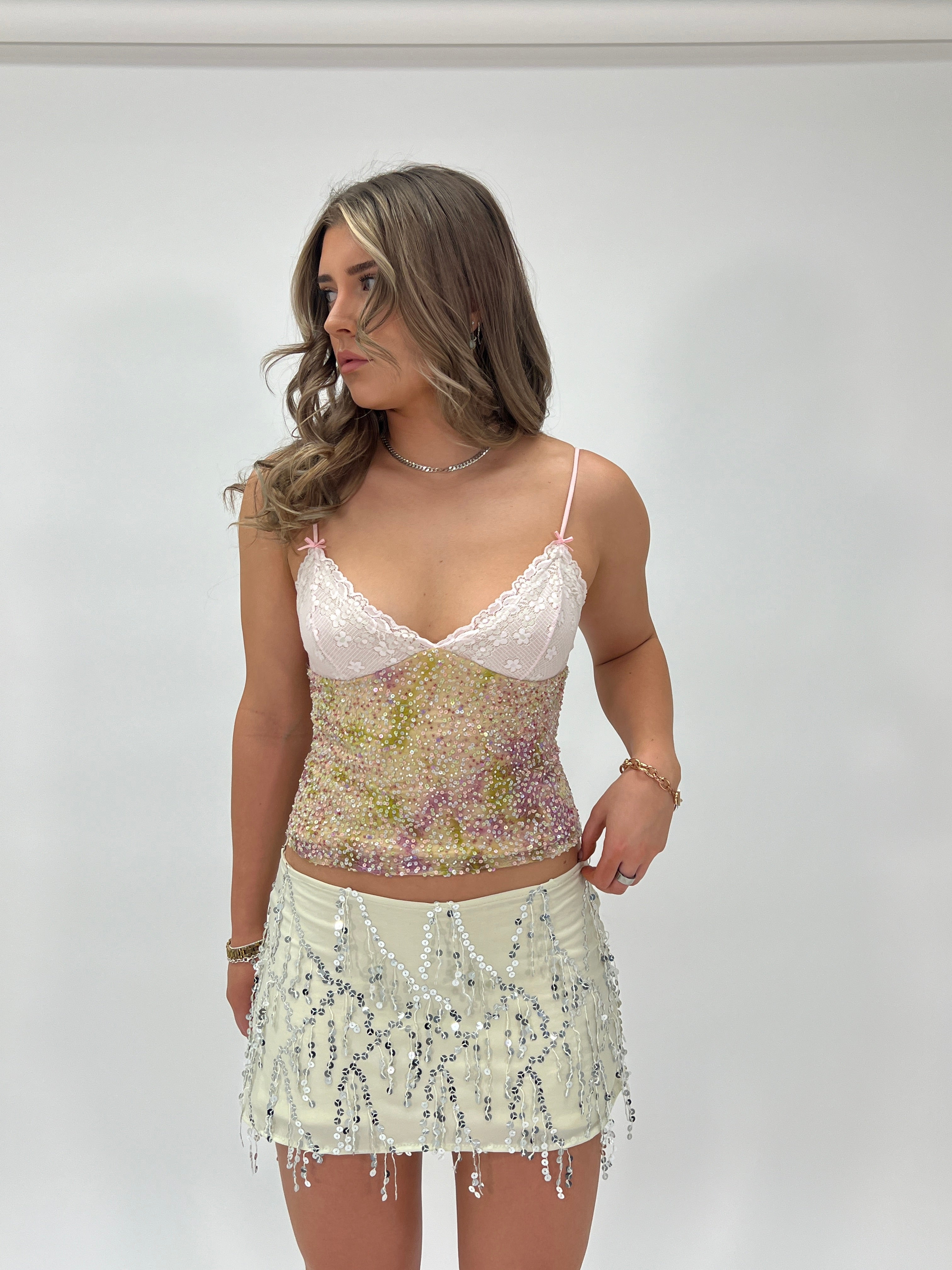 Mint Sequin Mini Skirt- Medium